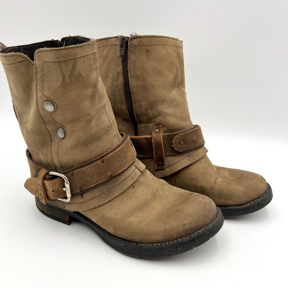 Modern Vice‎ Leather Moro Moto Ankle Boots with Buckles